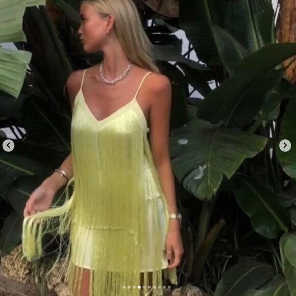 Zara Fringe Mini Dress Light Yellow Blogger Fav Size Small - Picture 2 of 13